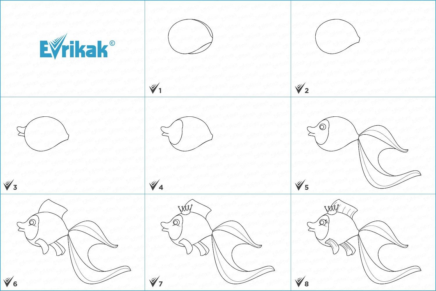 Как поэтапно нарисовать золотую рыбку карандашом для детей