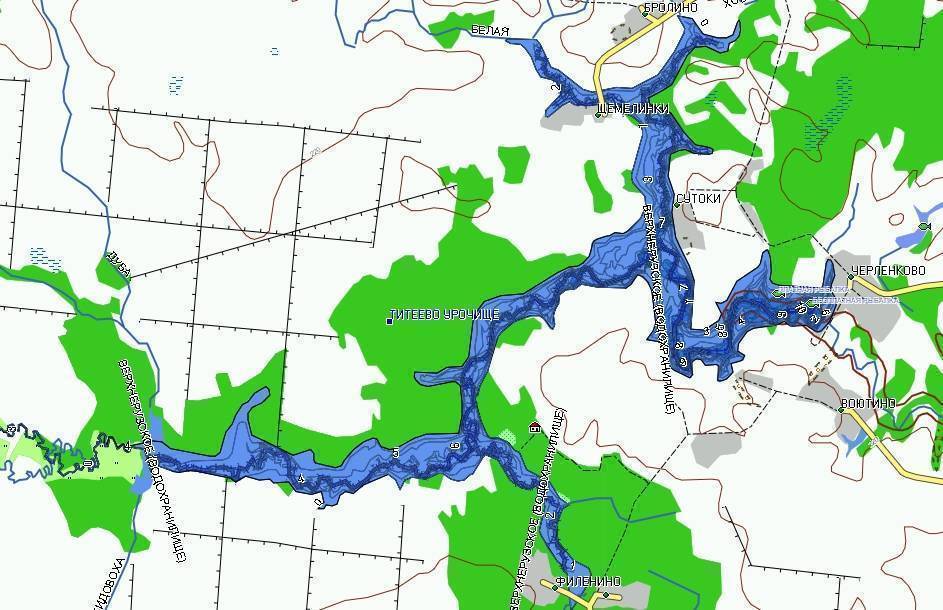 Карта глубин верхнерузского водохранилища