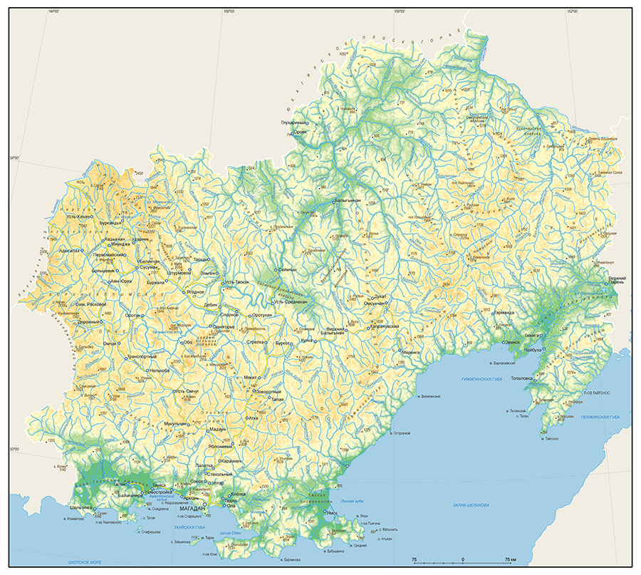 Карта магаданской области с населенными пунктами и дорогами и реками