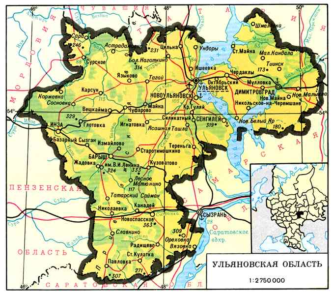 Административная карта ульяновской области с границами районов