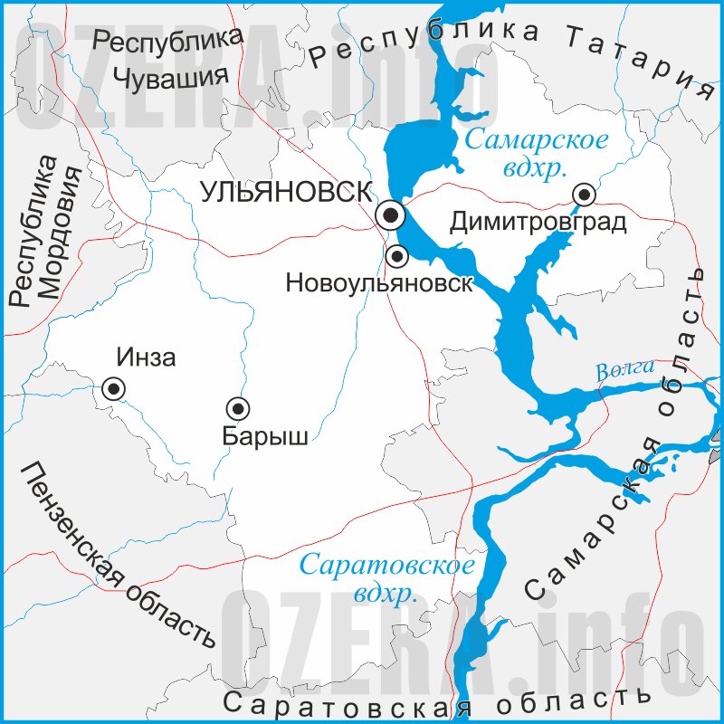 Карта рек и озер ульяновской области