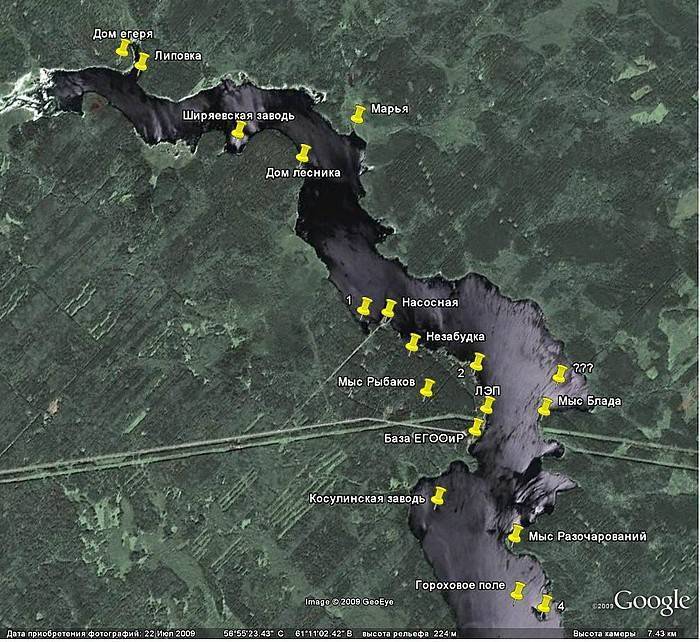 Карта с местами для рыбалки