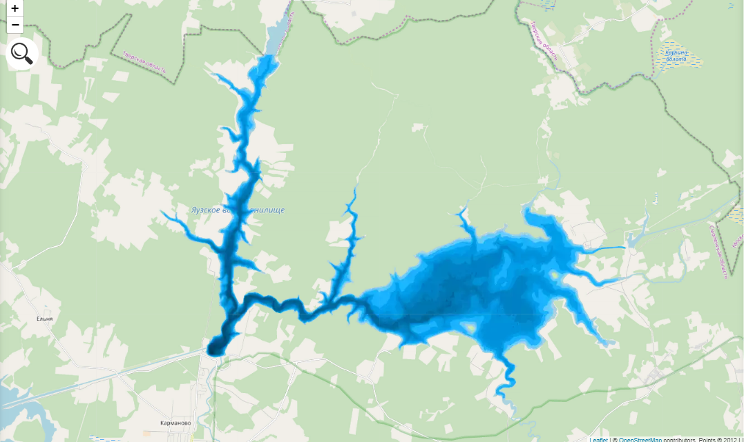 Карта яузского водохранилища с глубинами и рыболовными точками