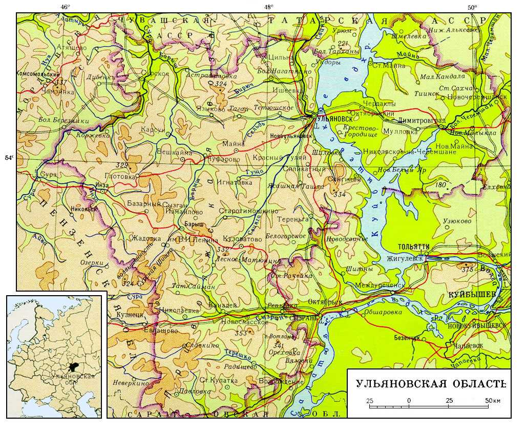 Карта топографическая ульяновской области подробная