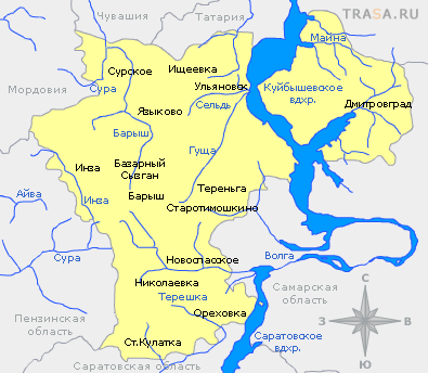Карта рек и озер ульяновской области