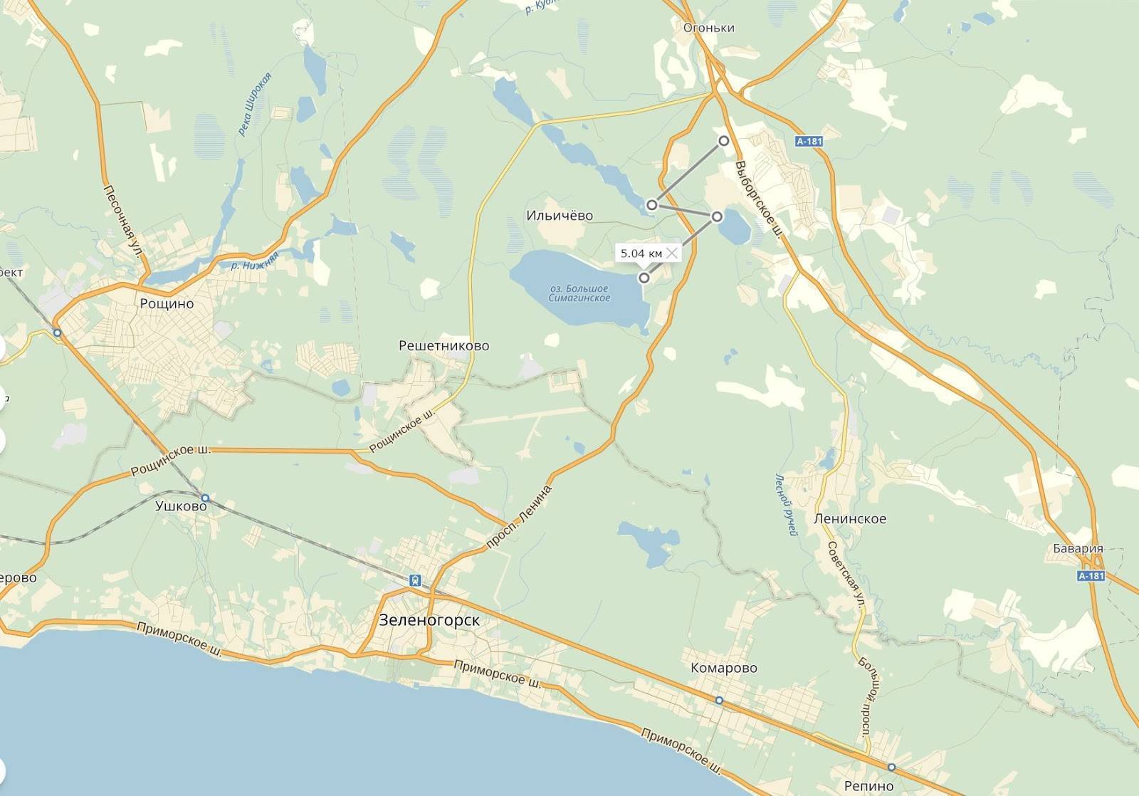 Озеро Симагинское Ленинградская область на карте