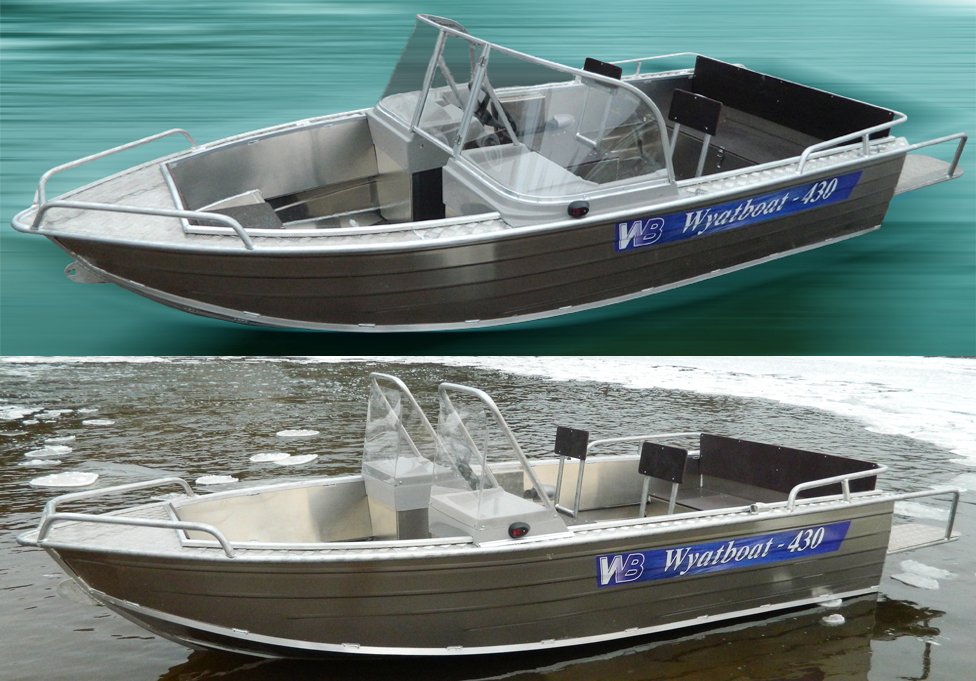 Производители алюминиевых лодок. Wyatboat 430m. Лодки алюминиевые с туннелем под мотор 30 л.с. Wyatboat 430 DCM. Лодка алюминиевая сварная 3м бот 4 весельный.