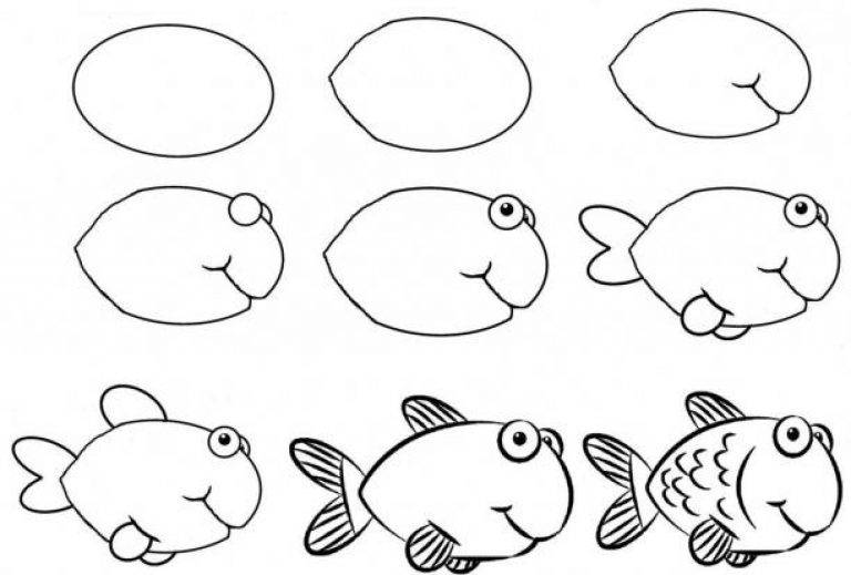 Как нарисовать рыбку карандашом поэтапно. рисование рыбки. поэтапно для детей