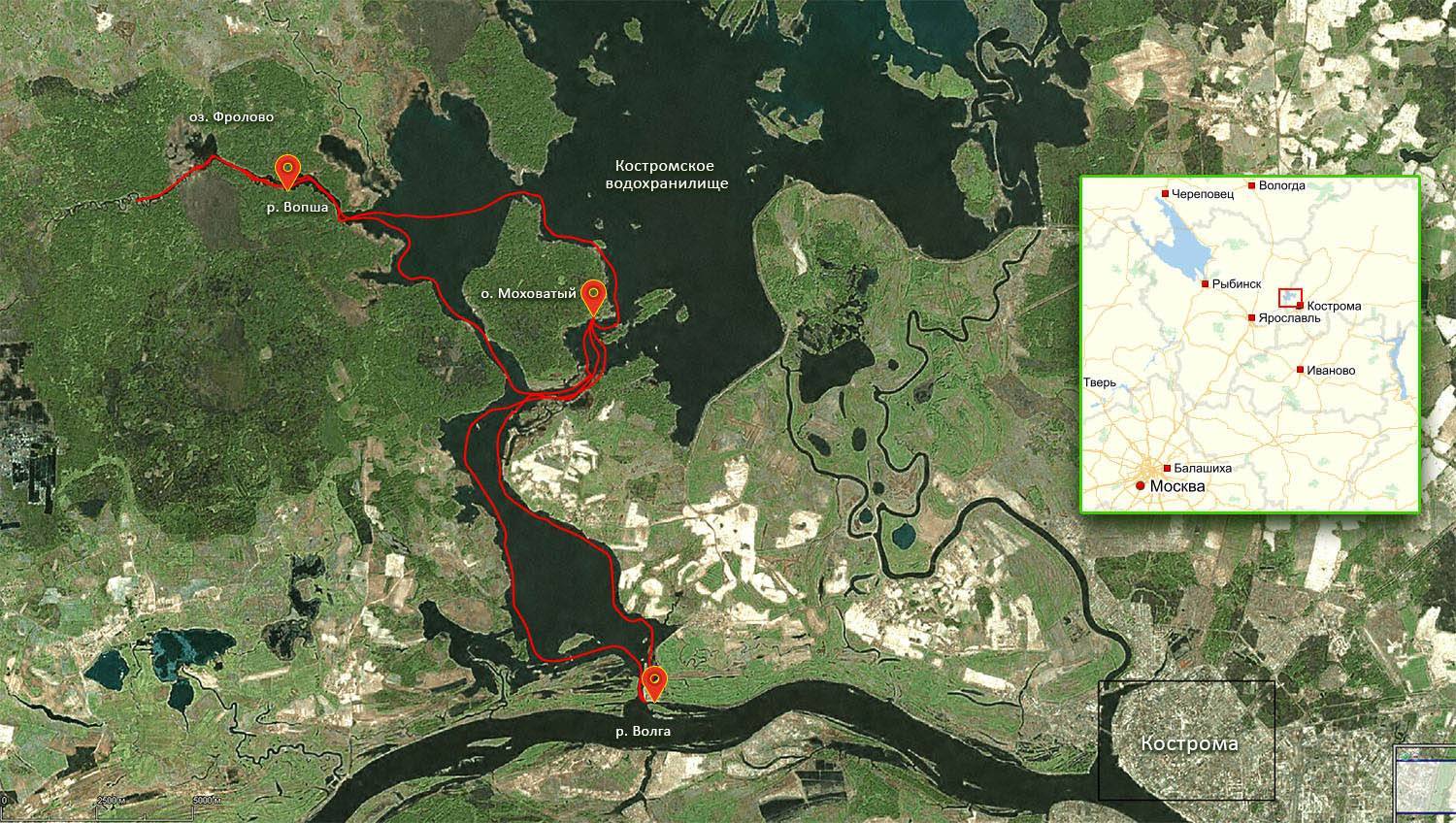 Подробная карта костромского водохранилища подробная с