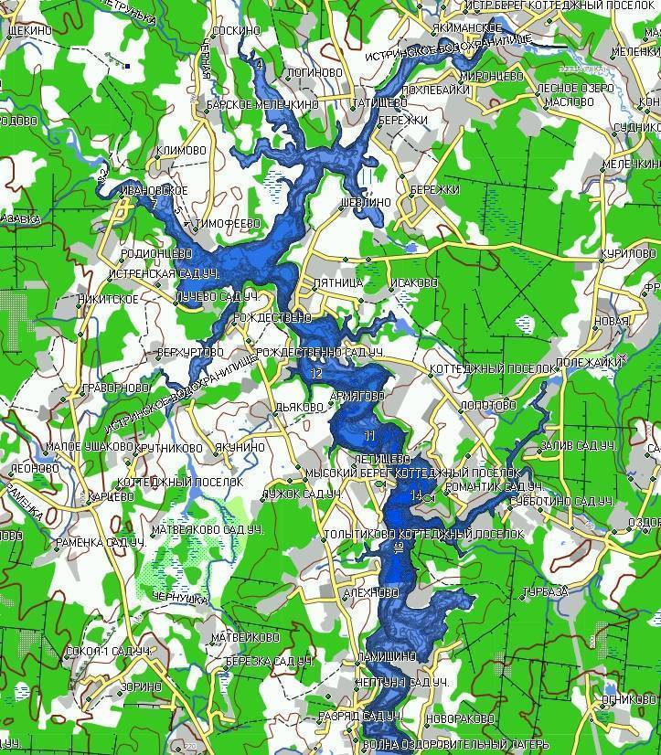 Карта водоемов для рыбалки в московской области