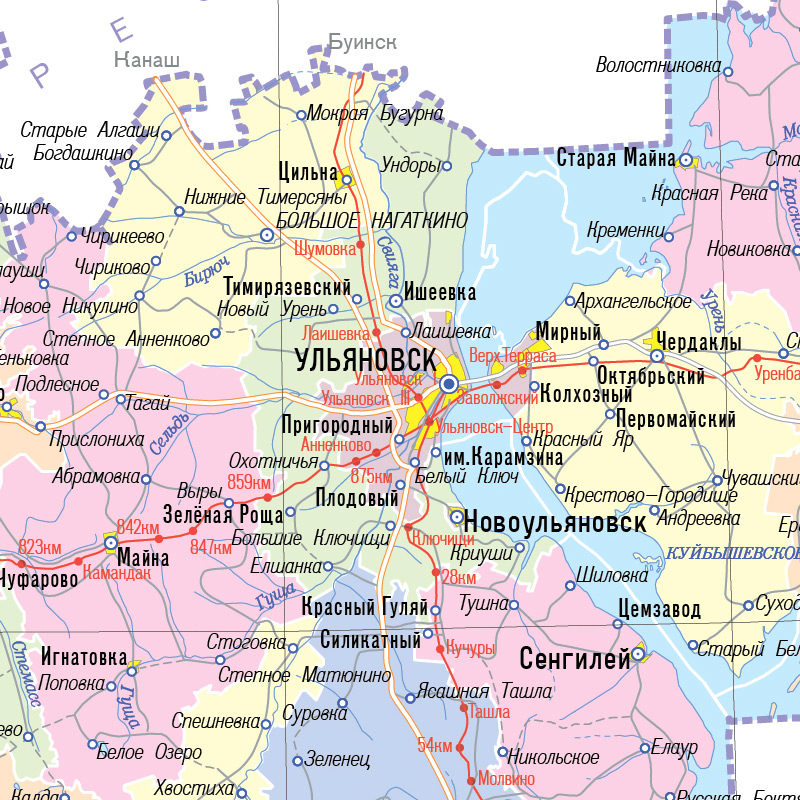 Карта ульяновской области с районами и деревнями подробная со спутника в реальном времени с улицами