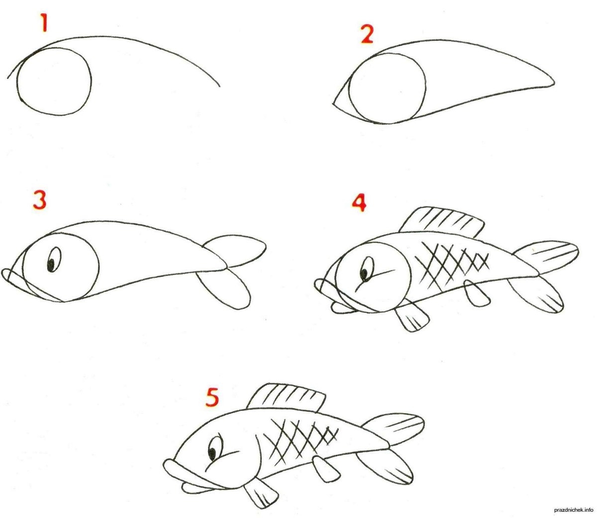 Поэтапное рисование рыбы для детей