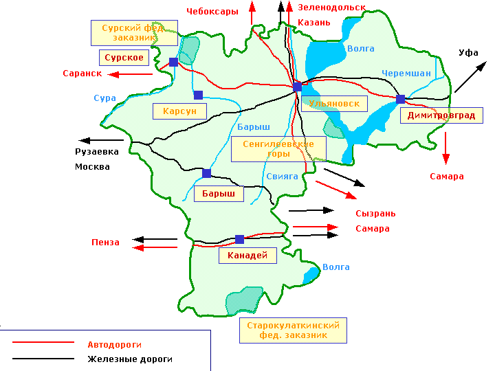 Карта рек и озер ульяновской области